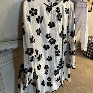 WHO WHAT WEAR Big Black Flower Print Cotton Tiered Dress L